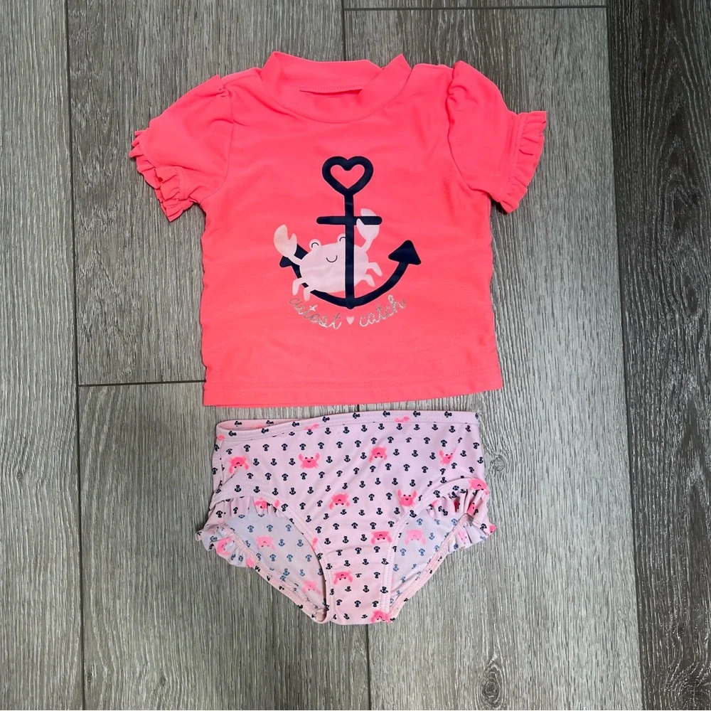 CARTERS 2PC SHORT SLEEVE RASH GUARD AND BOTTOMS SWIMSUIT 12MO